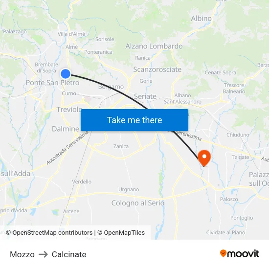 Mozzo to Calcinate map