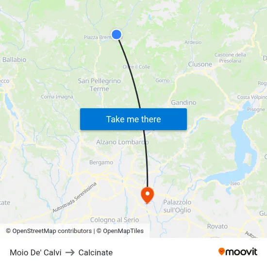 Moio De' Calvi to Calcinate map