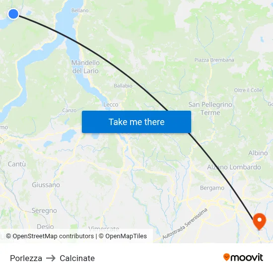 Porlezza to Calcinate map