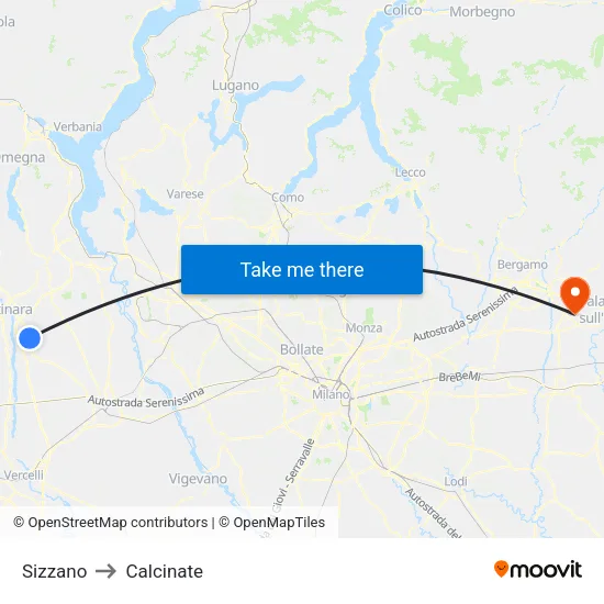 Sizzano to Calcinate map