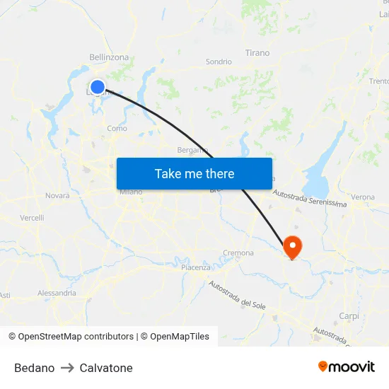 Bedano to Calvatone map