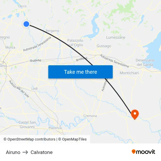 Airuno to Calvatone map