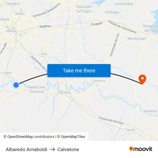 Albaredo Arnaboldi to Calvatone map