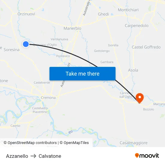 Azzanello to Calvatone map