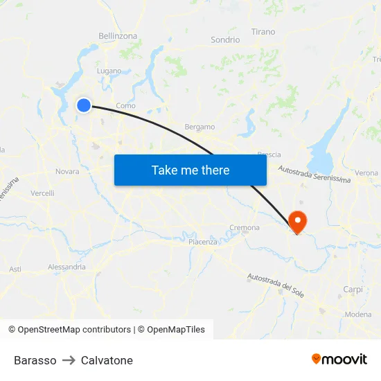 Barasso to Calvatone map