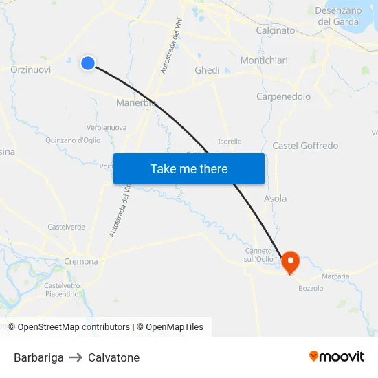 Barbariga to Calvatone map