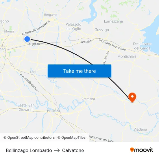 Bellinzago Lombardo to Calvatone map