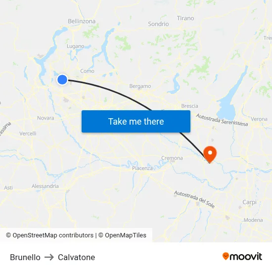 Brunello to Calvatone map