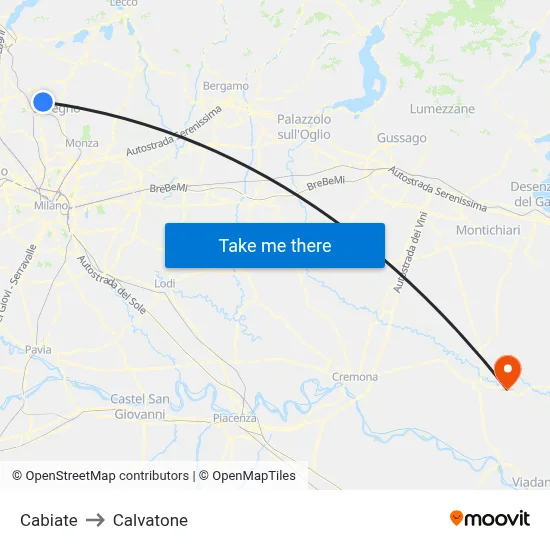 Cabiate to Calvatone map