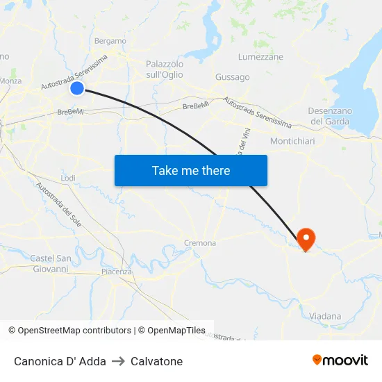 Canonica d'Adda to Calvatone map