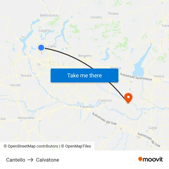 Cantello to Calvatone map