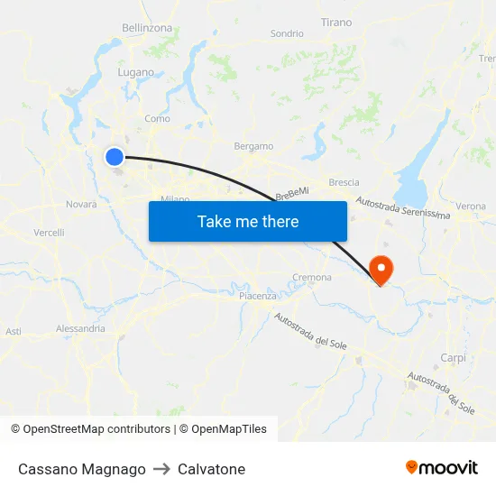 Cassano Magnago to Calvatone map