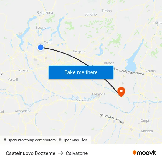 Castelnuovo Bozzente to Calvatone map