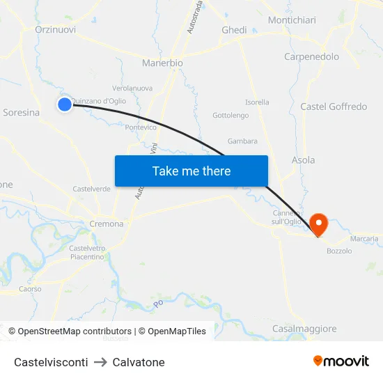 Castelvisconti to Calvatone map