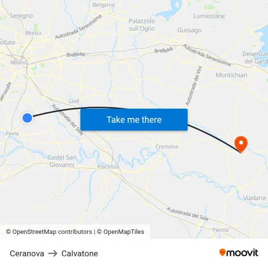 Ceranova to Calvatone map