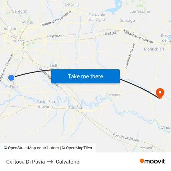 Certosa Di Pavia to Calvatone map