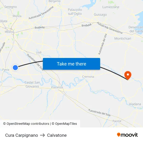 Cura Carpignano to Calvatone map