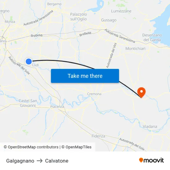 Galgagnano to Calvatone map