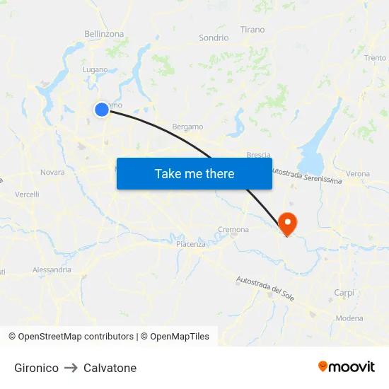 Gironico to Calvatone map