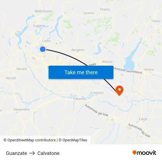 Guanzate to Calvatone map