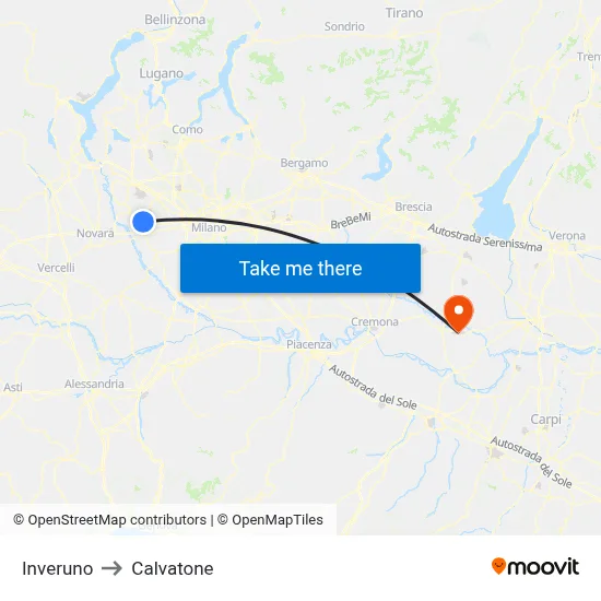 Inveruno to Calvatone map