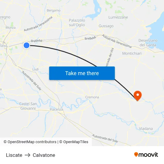 Liscate to Calvatone map