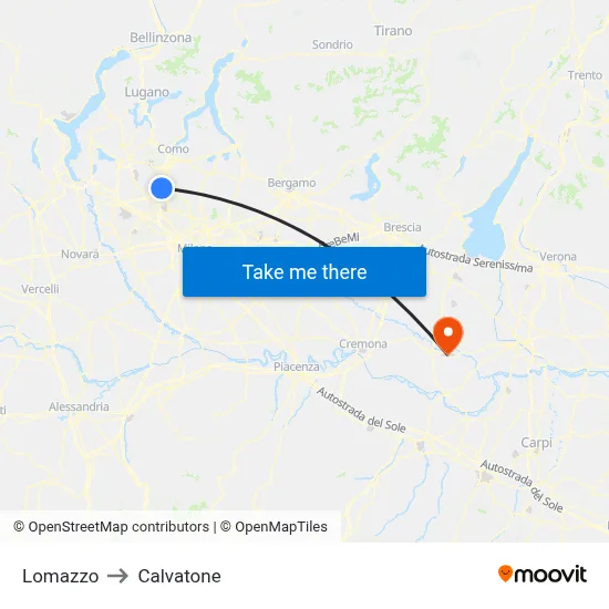 Lomazzo to Calvatone map