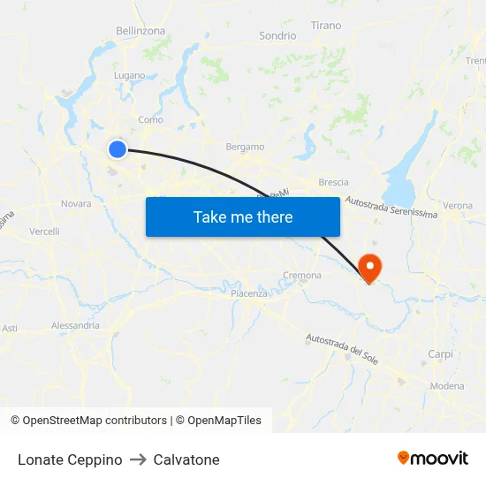 Lonate Ceppino to Calvatone map