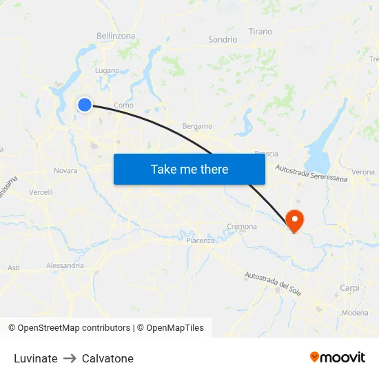 Luvinate to Calvatone map