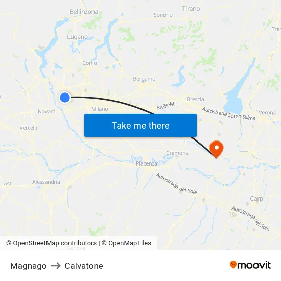 Magnago to Calvatone map