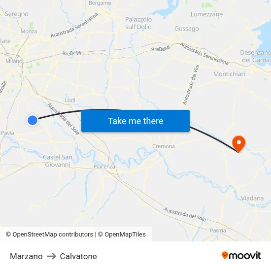 Marzano to Calvatone map
