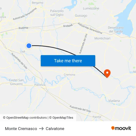 Monte Cremasco to Calvatone map