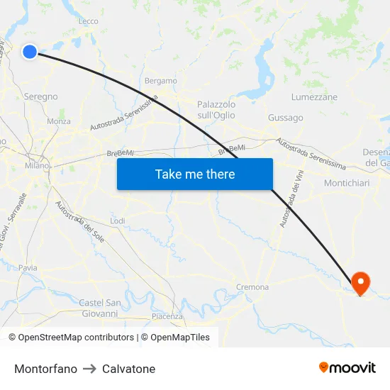 Montorfano to Calvatone map