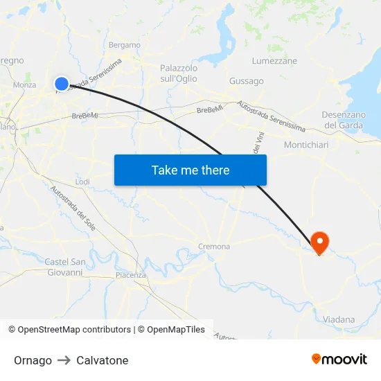 Ornago to Calvatone map