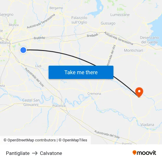 Pantigliate to Calvatone map