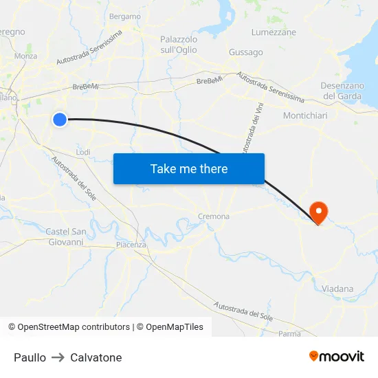 Paullo to Calvatone map