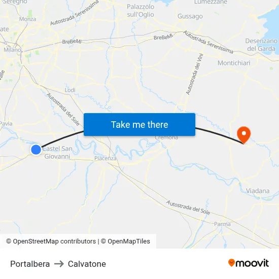 Portalbera to Calvatone map
