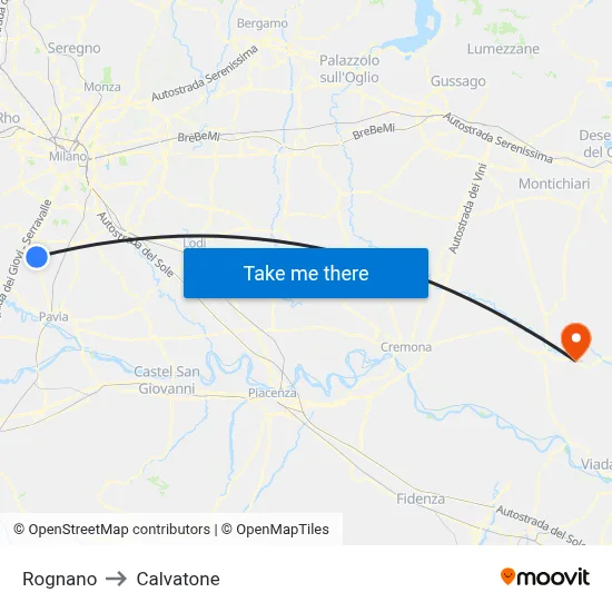 Rognano to Calvatone map