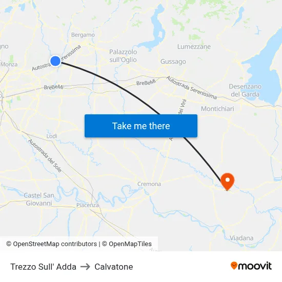 Trezzo Sull' Adda to Calvatone map