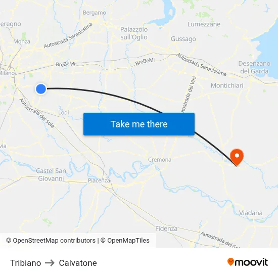 Tribiano to Calvatone map