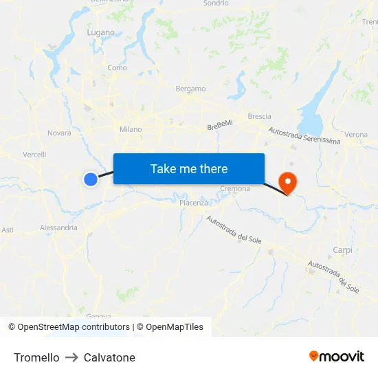 Tromello to Calvatone map