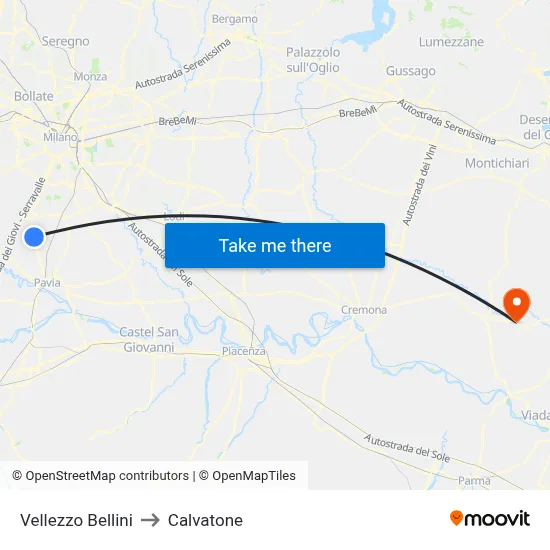 Vellezzo Bellini to Calvatone map