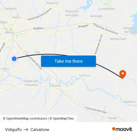 Vidigulfo to Calvatone map