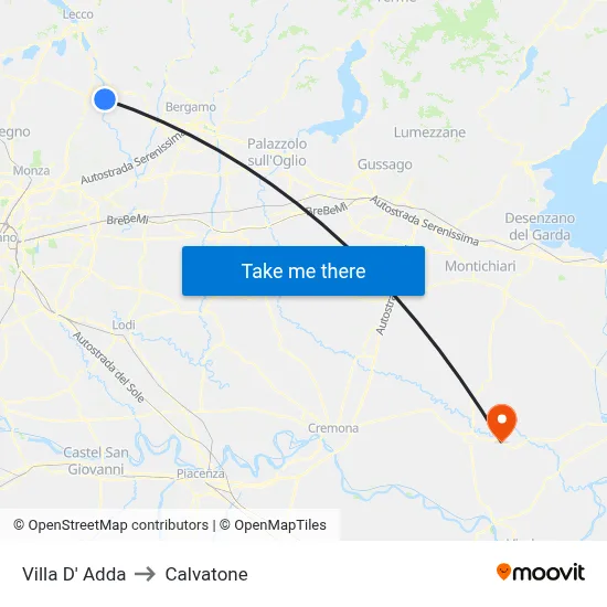 Villa D' Adda to Calvatone map