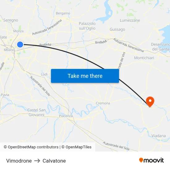 Vimodrone to Calvatone map