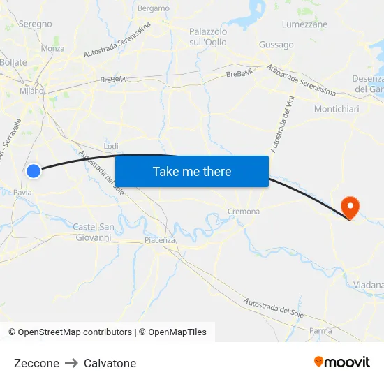 Zeccone to Calvatone map