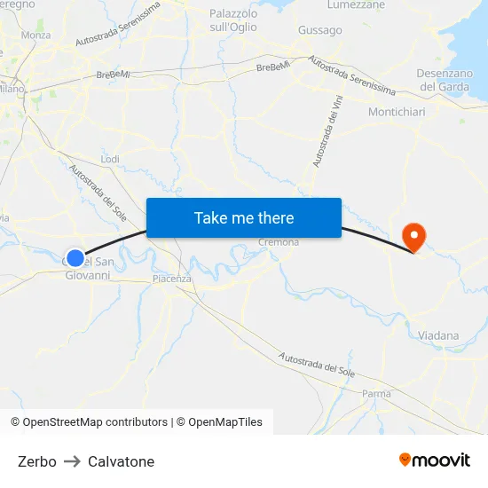 Zerbo to Calvatone map