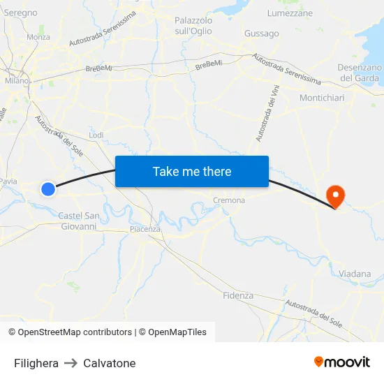 Filighera to Calvatone map