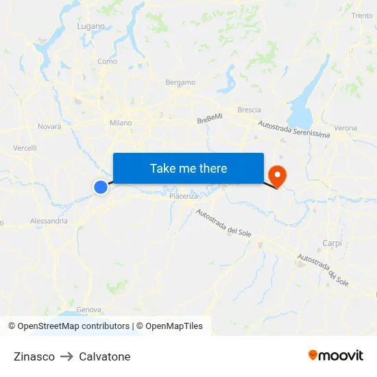 Zinasco to Calvatone map