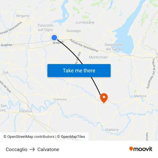 Coccaglio to Calvatone map